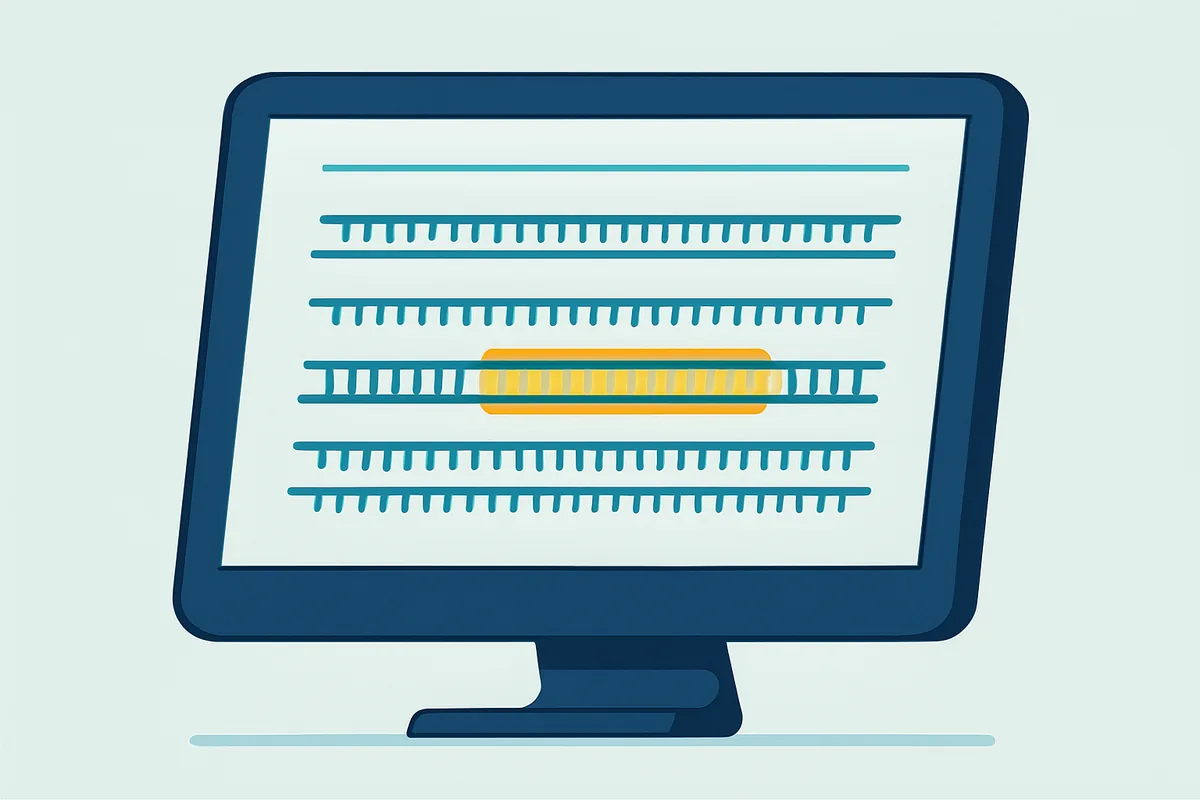 A computer screen displaying a DNA sequence alignment with a highlighted guide RNA target region