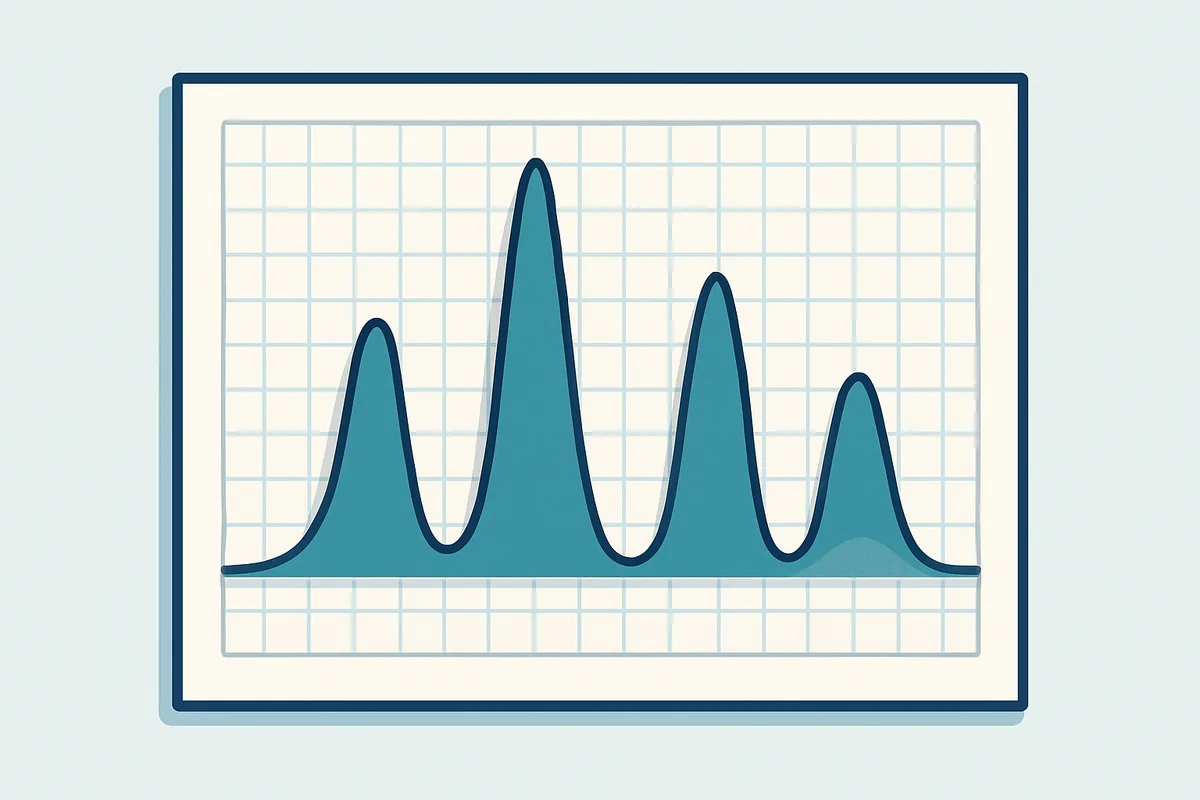 A laboratory chromatogram printout showing separated haemoglobin fraction peaks