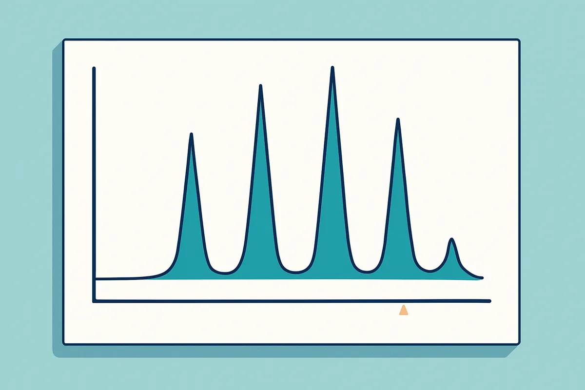 A printed chromatogram showing sharp resolved peaks spaced along a retention time axis
