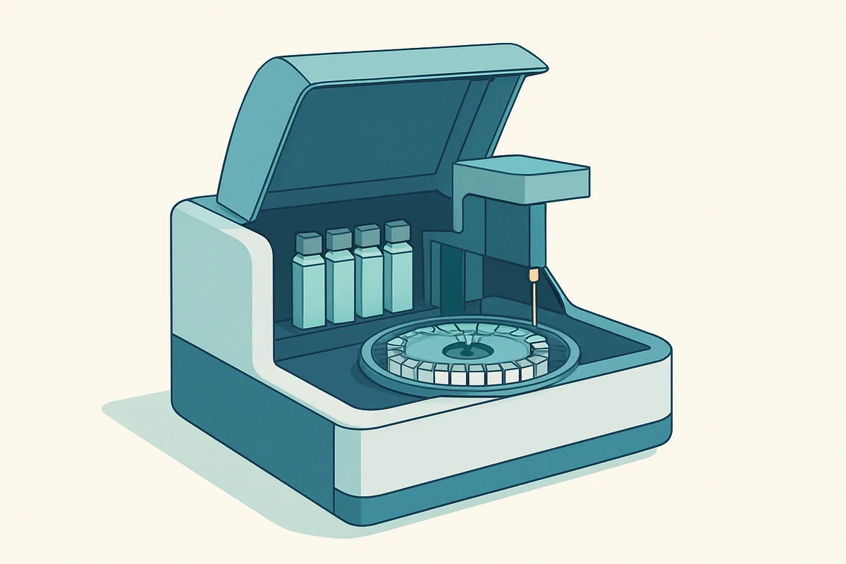 An automated immunoassay instrument with sample carousel and reagent compartment open