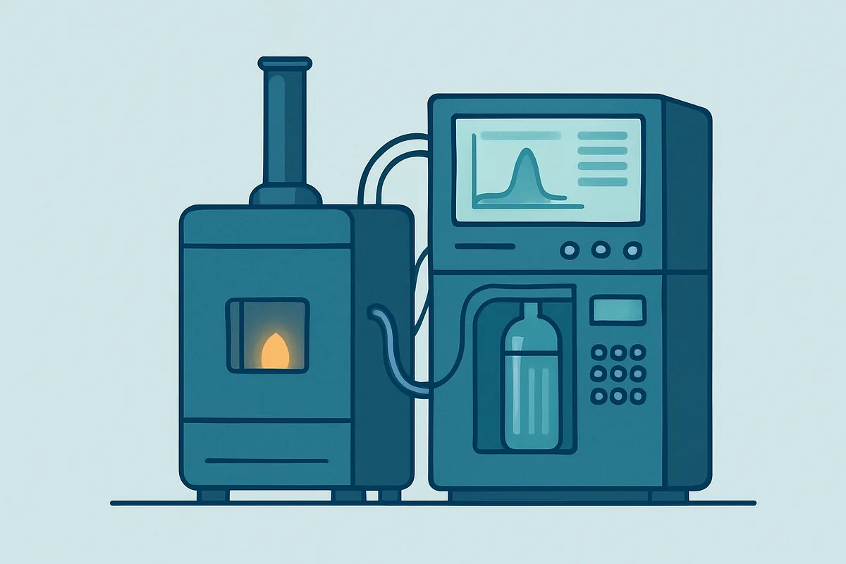 A combustion ion chromatography instrument used for total fluorine analysis standing in a testing laboratory