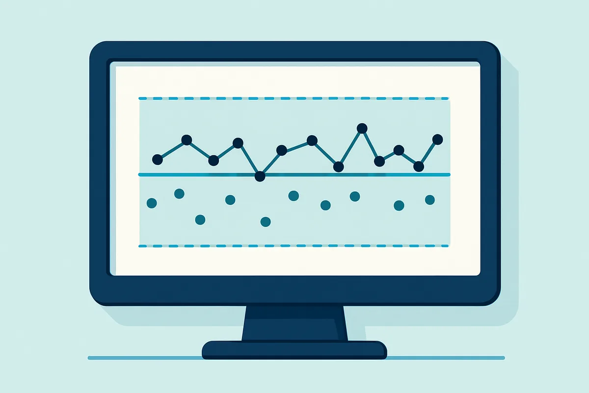 A monitor showing a control chart with daily plotted points and marked standard deviation limits
