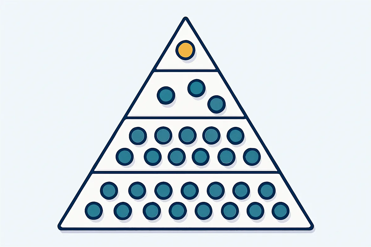 An evidence pyramid diagram on a whiteboard with most studies clustered at the preclinical base